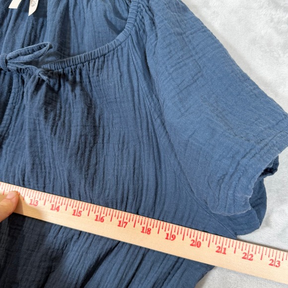 Pact Organic Cotton Double Gauze Smocked Midi Dress L Blue Short Sleeve Large L - Picture 5 of 12
